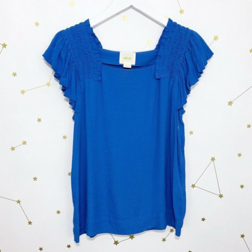 Anthropologie - Maeve Blue Ruffle Top
